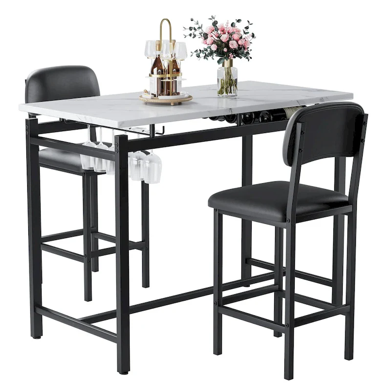 Modern Style 3-Piece Dining Set with Rectangular Table and 2 Upholstered Dining Chairs