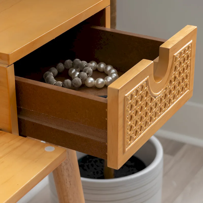 Natural Wooden Vanity with 2 Cane Drawers