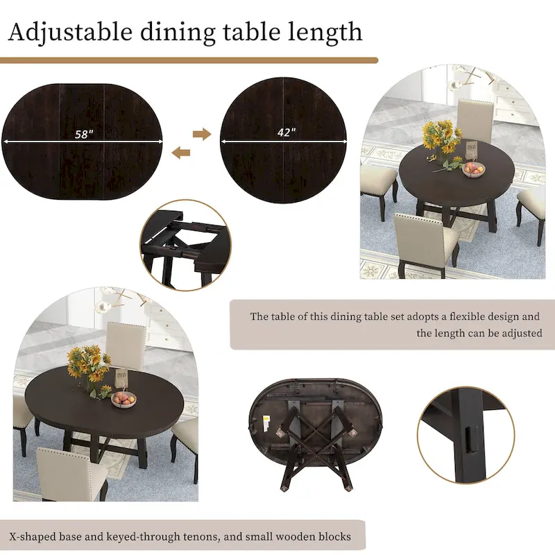 5-Piece Extendable Dining Table Set with Upholstered Chairs