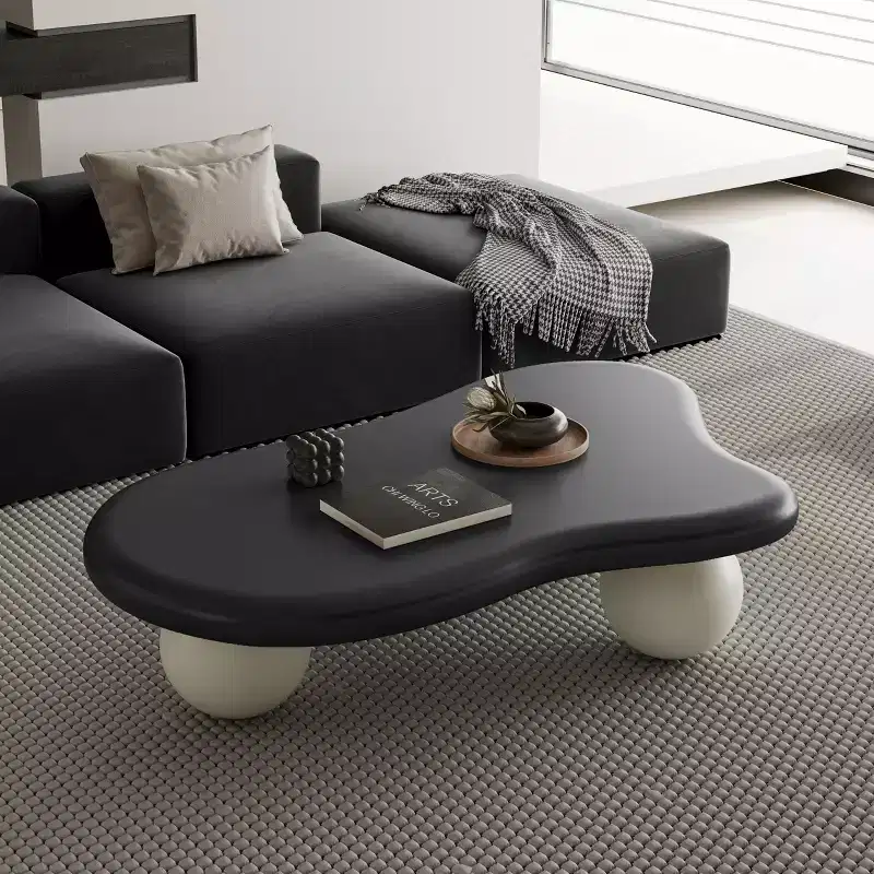 47 Cloud Coffee Table with Ball Legs, Modern Irregular Center Table for Living Room, Black