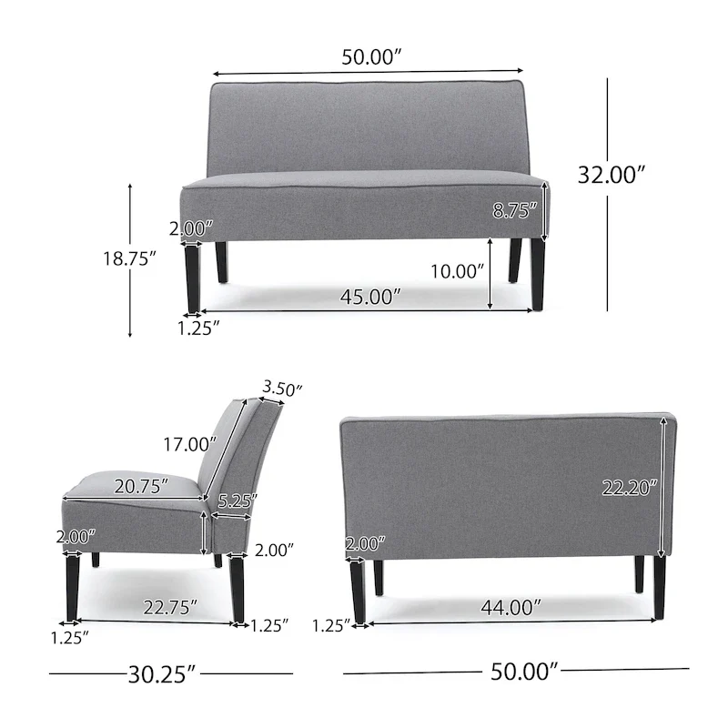 Grey/Royal Blue/Dark Teal Armless Fabric Loveseat, 2-Person