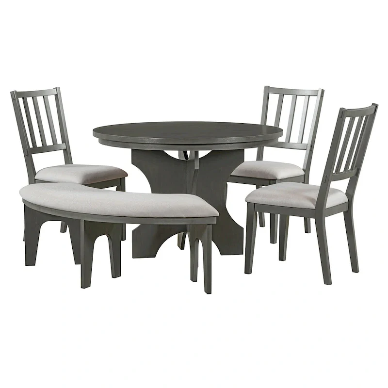 Modern Country Dining Table and Chair Sets Multi-Functional Dining Table and Chair Sets with Curved Table Base and Curved Bench