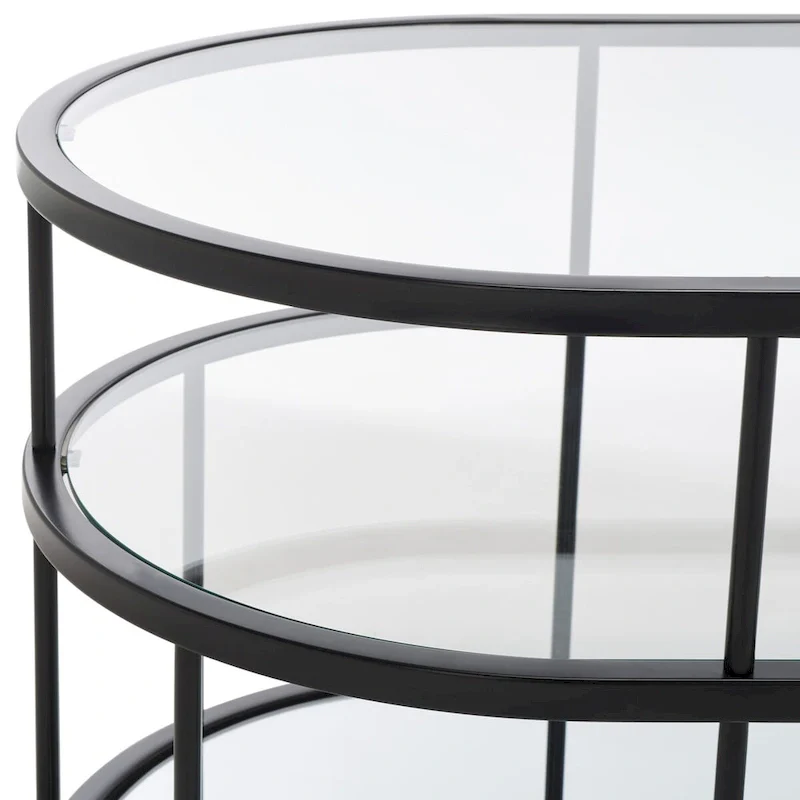Gold / Matte Black 2-Tier Glass Coffee Table, 42