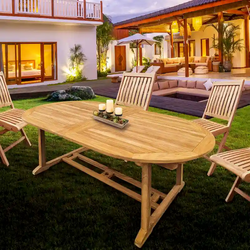 Seven Seas Teak Santa Cruz Teak Wood Oval Double Extension Dining Table, 78 to 118 inches