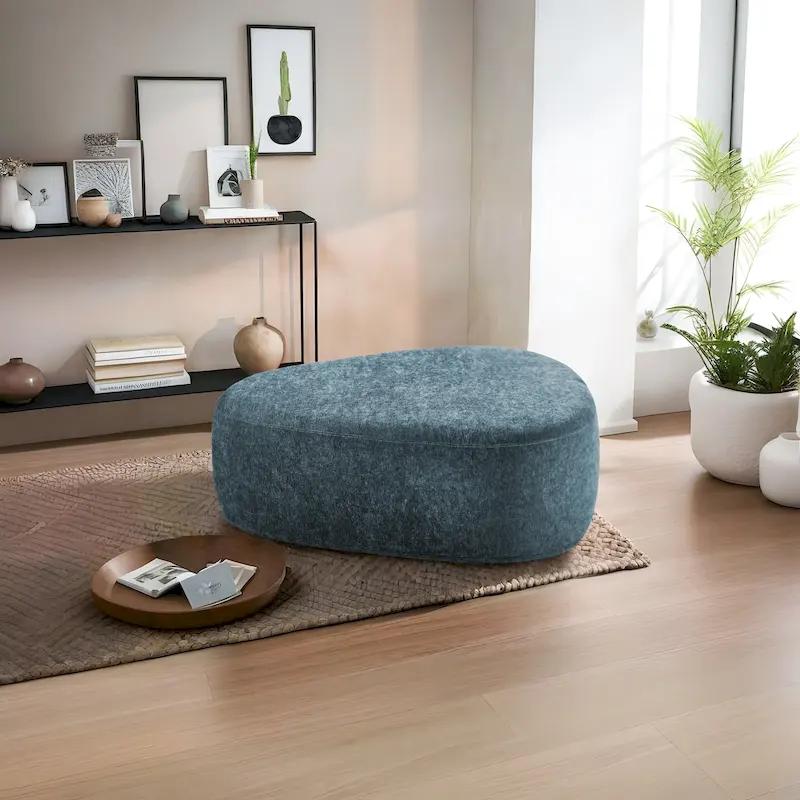 43  Rounded Triangle Upholstered Ottoman, Oversize Fabric Ottoman Footstool