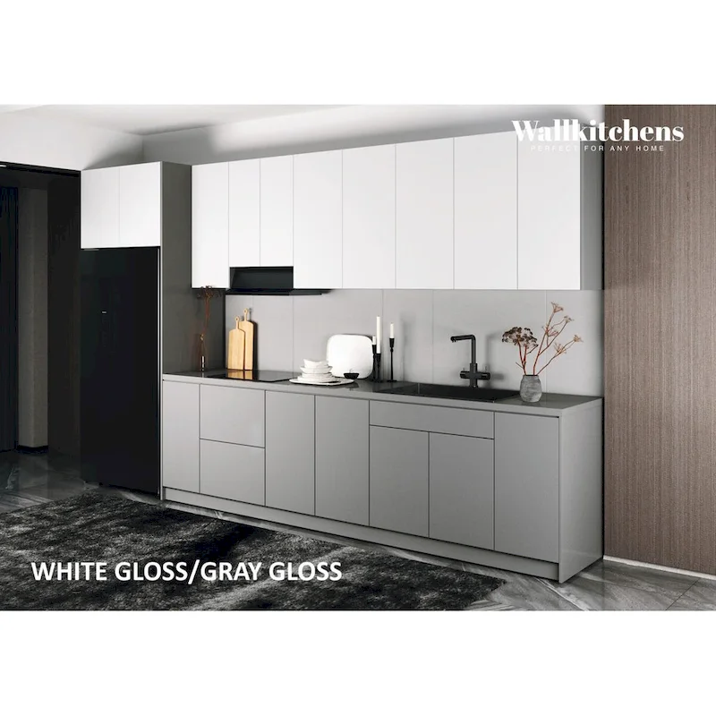 Gray & White Gloss Kitchen Base Cabinet 13Ft Wide (157x24)