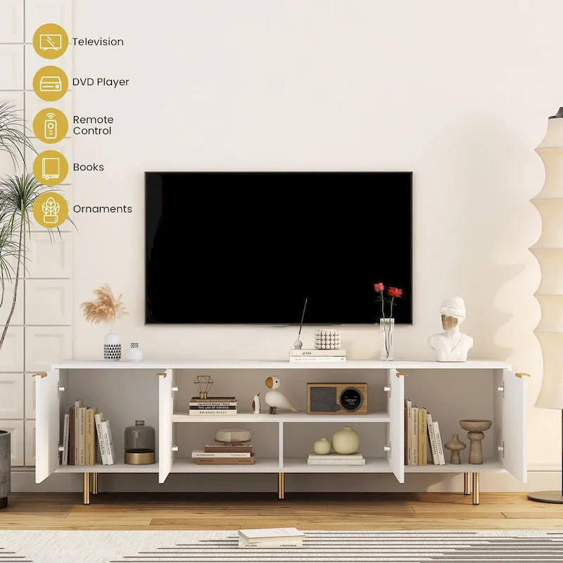 White Fluted TV Stand with Power Outlet - 68 Inch