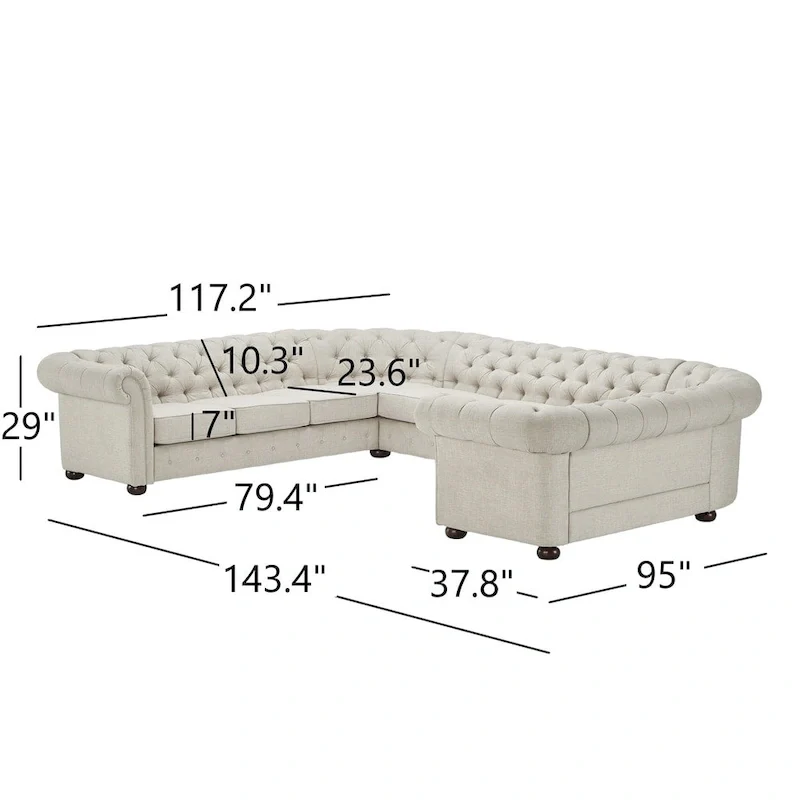 Tufted U-Shaped Sectional Sofa 10-Seater with Scroll Arms