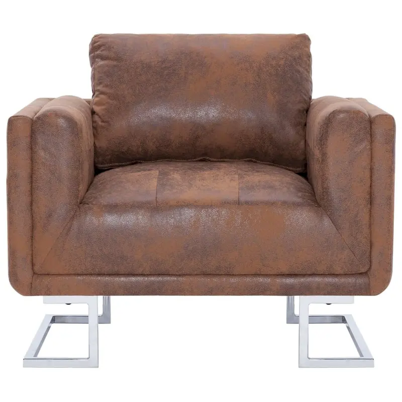vidaXL Cube Armchair Brown Faux Suede Leather - 33 x 24.4 x 28.7