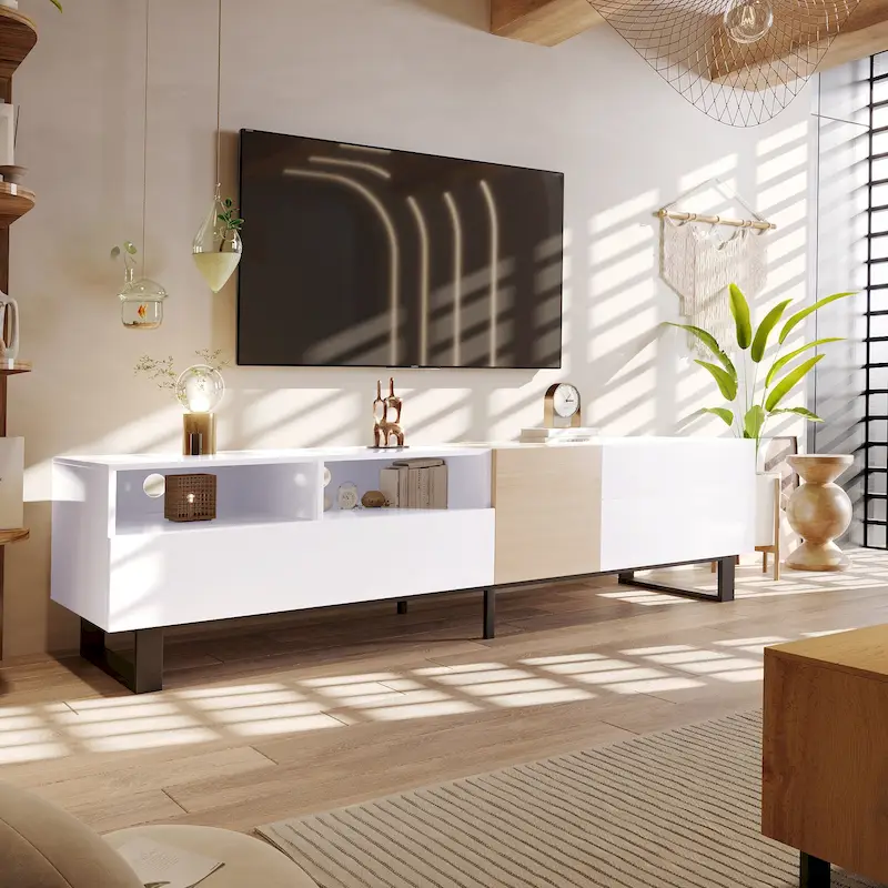 TV Stand for 80 TV with Double Storage Space, Media Console Table, Entertainment Center with Drop Down Door