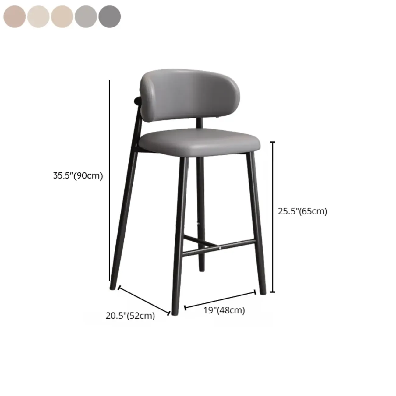 Modern Off-White Leather Curved Back Counter Bar Stools