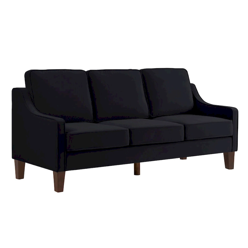 Modern 3-Seat Sofa Couch with Scooped Armrest and Wood Legs - 29.00 x 74.00 x 34.25