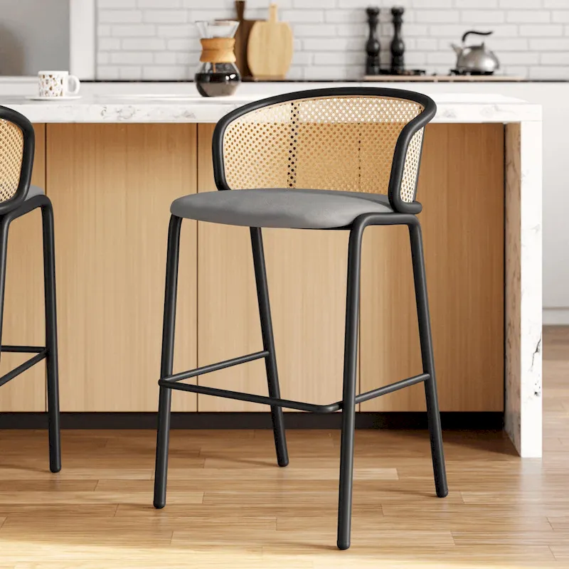 LeisureMod Ervilla Bar Stool with Black Powder Coated Steel Frame Set of 2 - 37