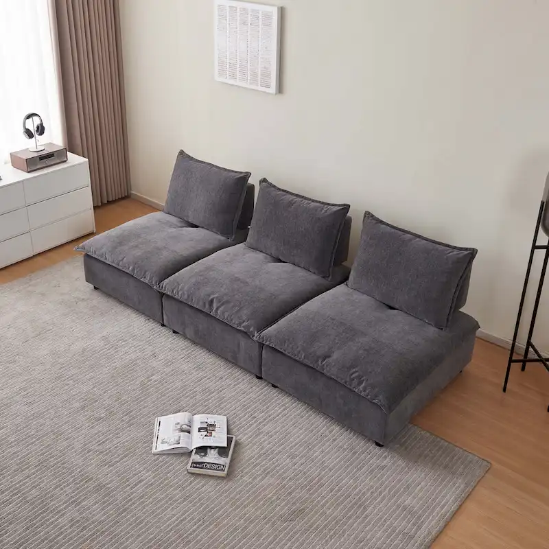 Chenille Upholstered Armless Modular Sectional Sofa, Free Combination