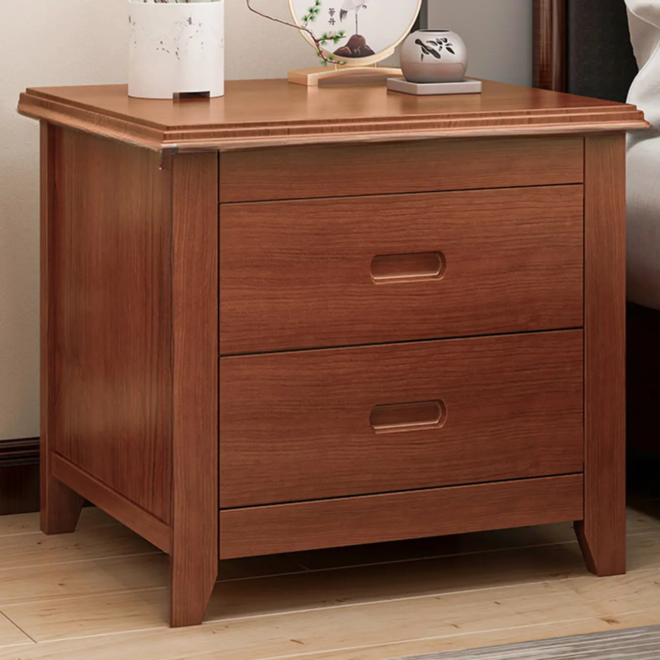 Modern Natural Wood Nightstand with 2 Drawers