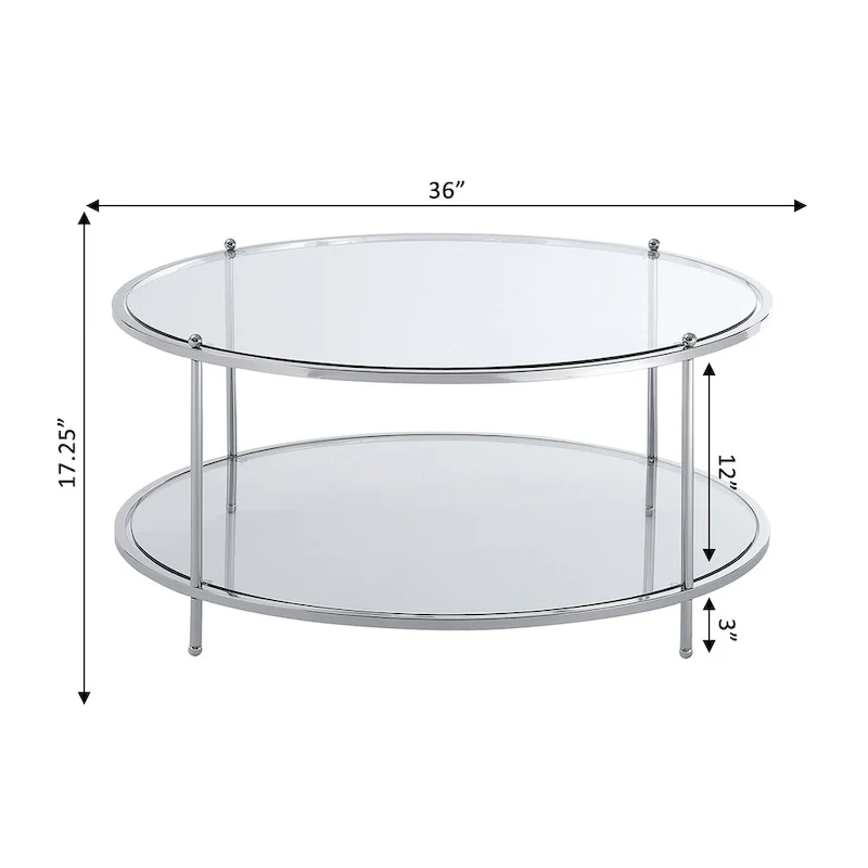 Convenience Concepts Royal Crest 2 Tier Round Glass Coffee Table