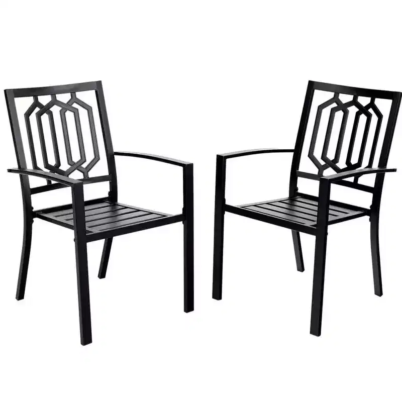 3pc Metal Table & Chairs - Black - Captiva Designs: Powder-Coated Steel Bistro Set, Weather-Resistant