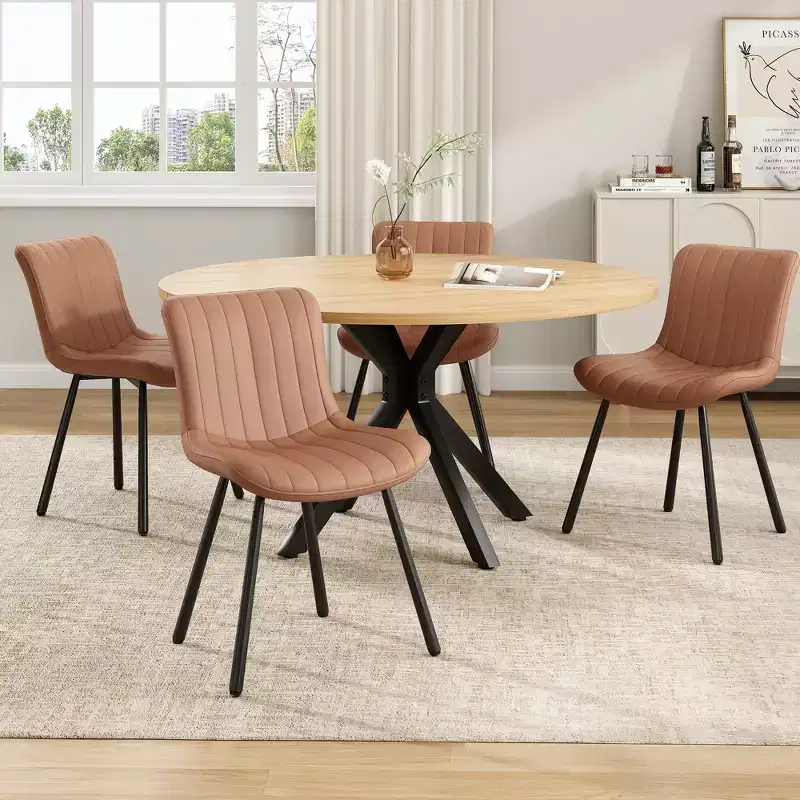 PexFix 47 Round Dining Table Mid Century Modern Coffee Table for 4-6 Person Farmhouse Table for Kitchen Dining Room Nature