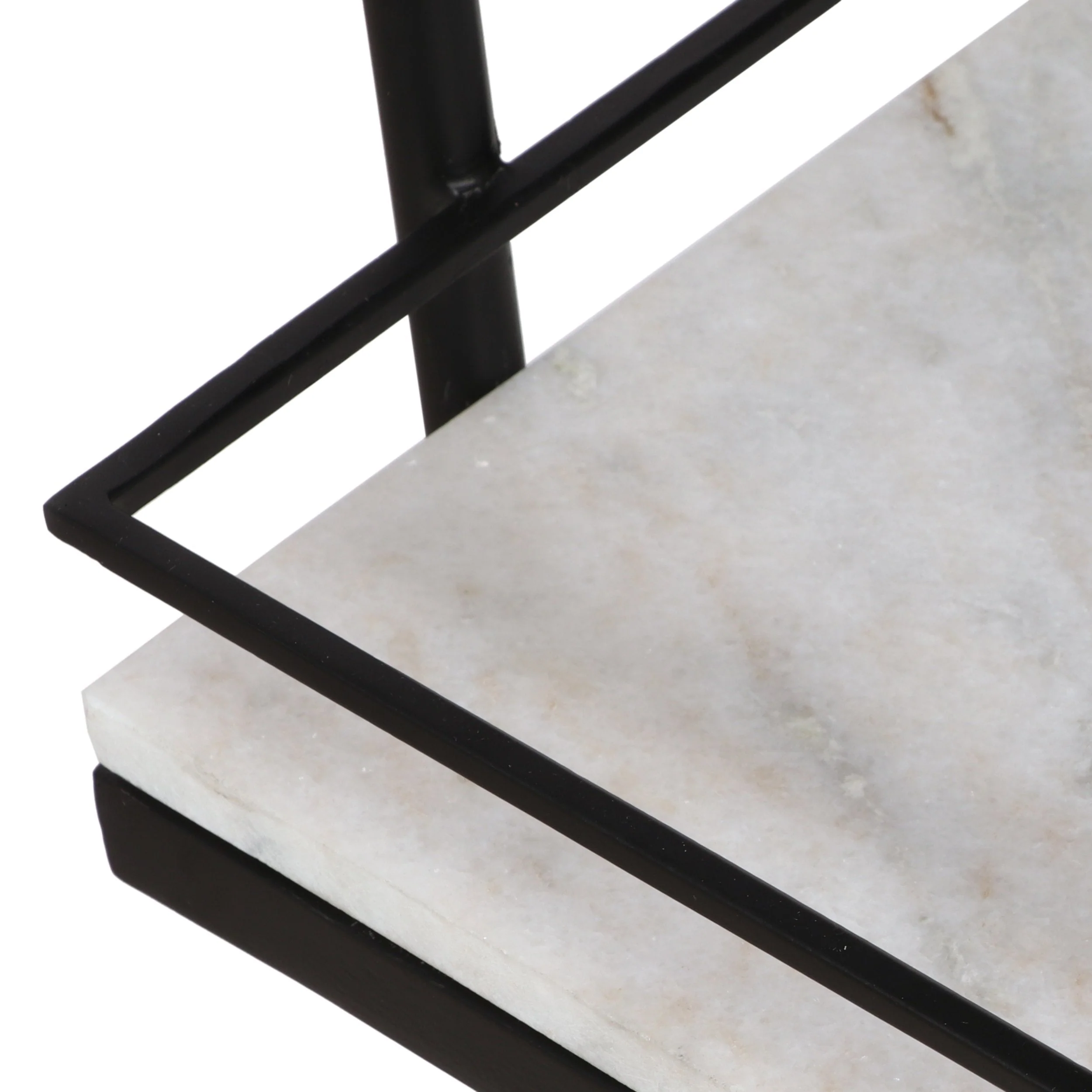 Modern Glam 3 Tier Bar Cart with Marble Shelving, Black and White - NH690513