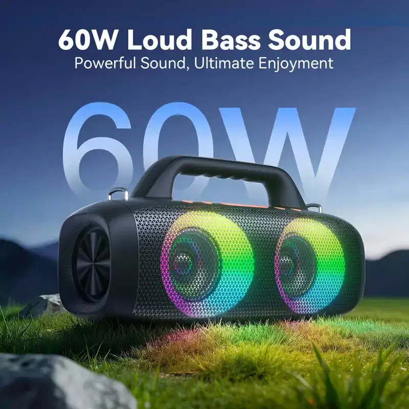 VEATOOL Portable Bluetooth Speaker  60W Peak Sound, Bass Boost, 24H Playtime, IPX7, RGB Lights, Mic Input for Karaoke