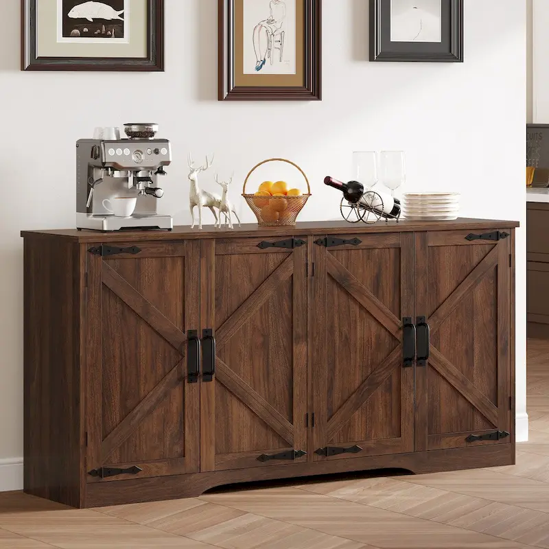 Four Door Sideboard/Buffet Coffee Bar Cabinet with Storage for Kitchen, Living Room