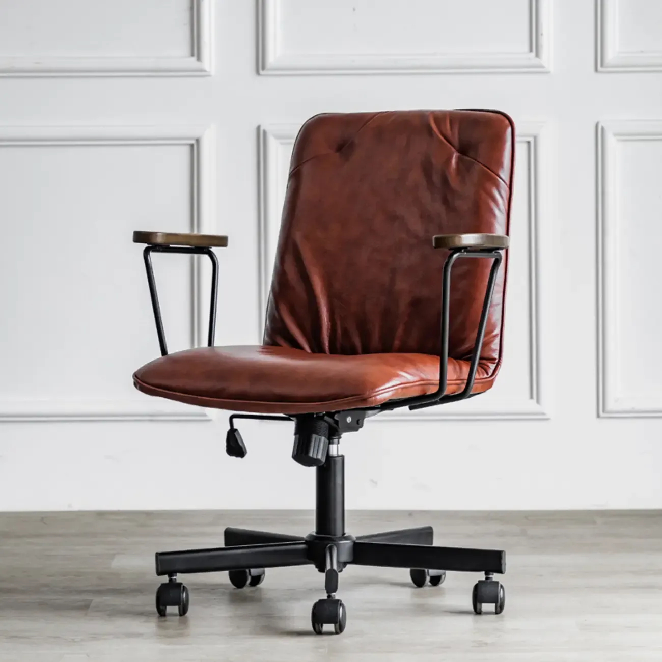 Elegant Grey Leather Metal Swivel Office Chair with Casters
