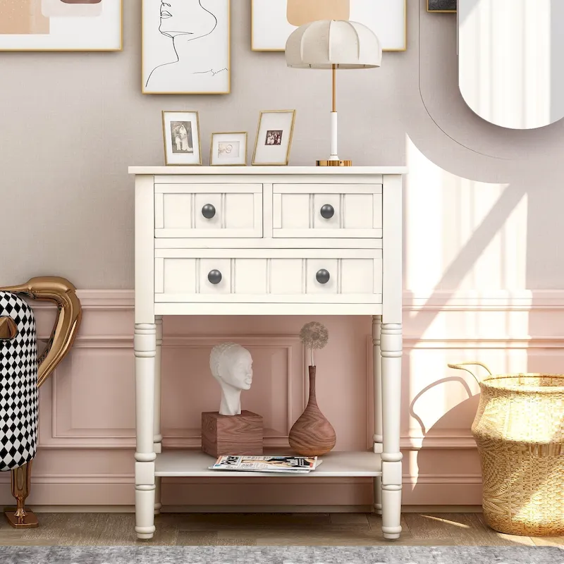 Console Table with 3 Drawers and Bottom Shelf, White / Grey / Green / Espresso / Navy