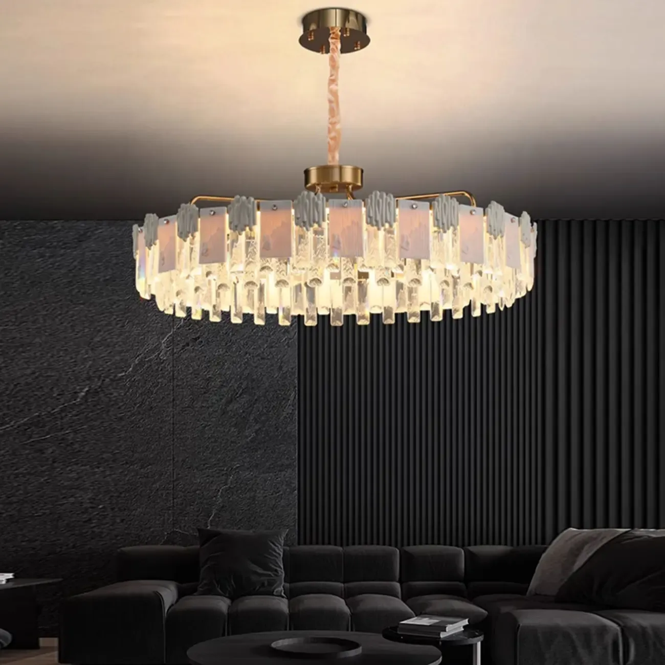 Modern Round Gold Crystal Drum Dimmable LED Chandelier