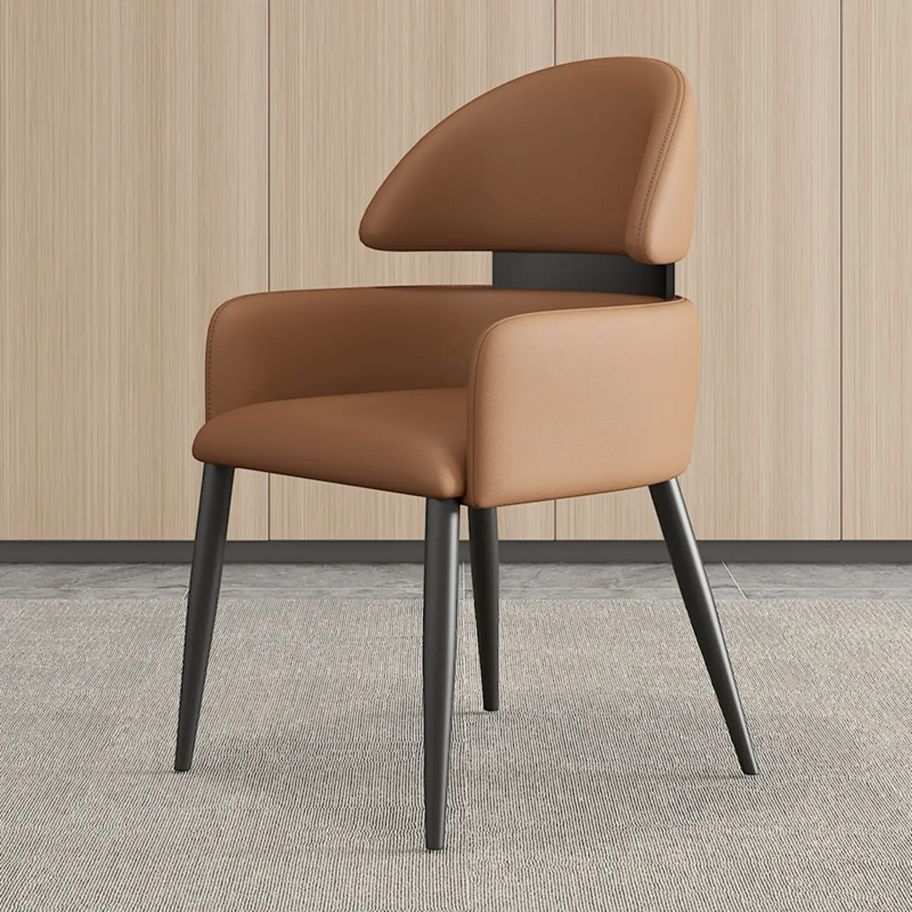 Brown Curved Back Anti-cat Scratch Leather Dining Chairs