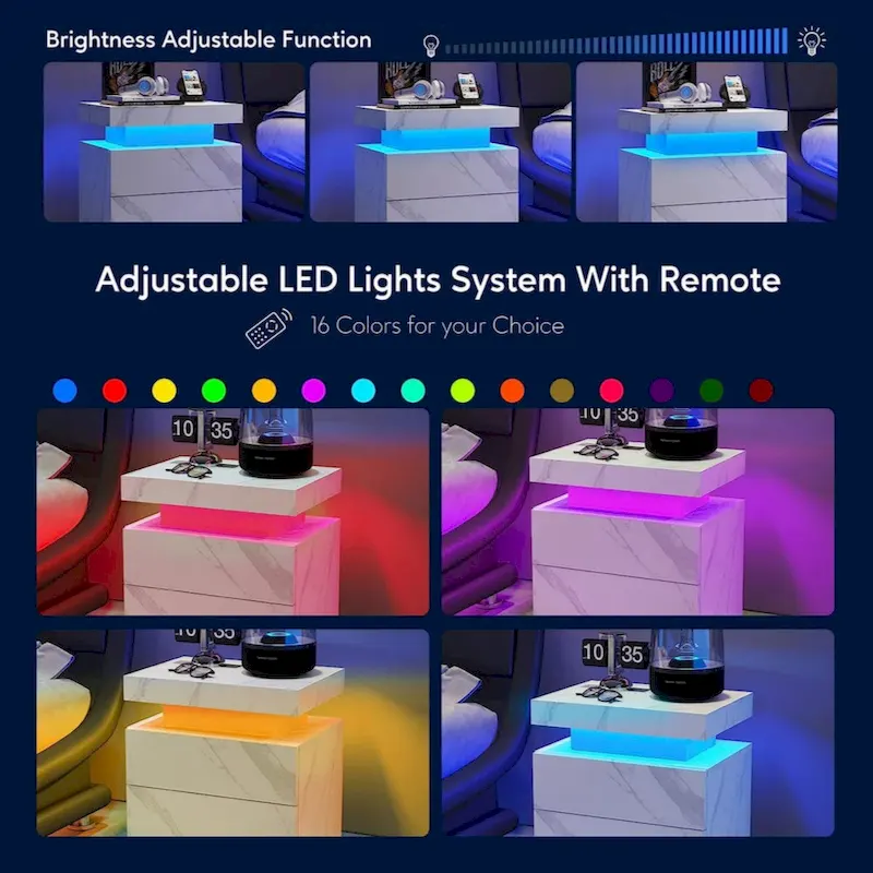 LED Nightstand with 2 Drawers