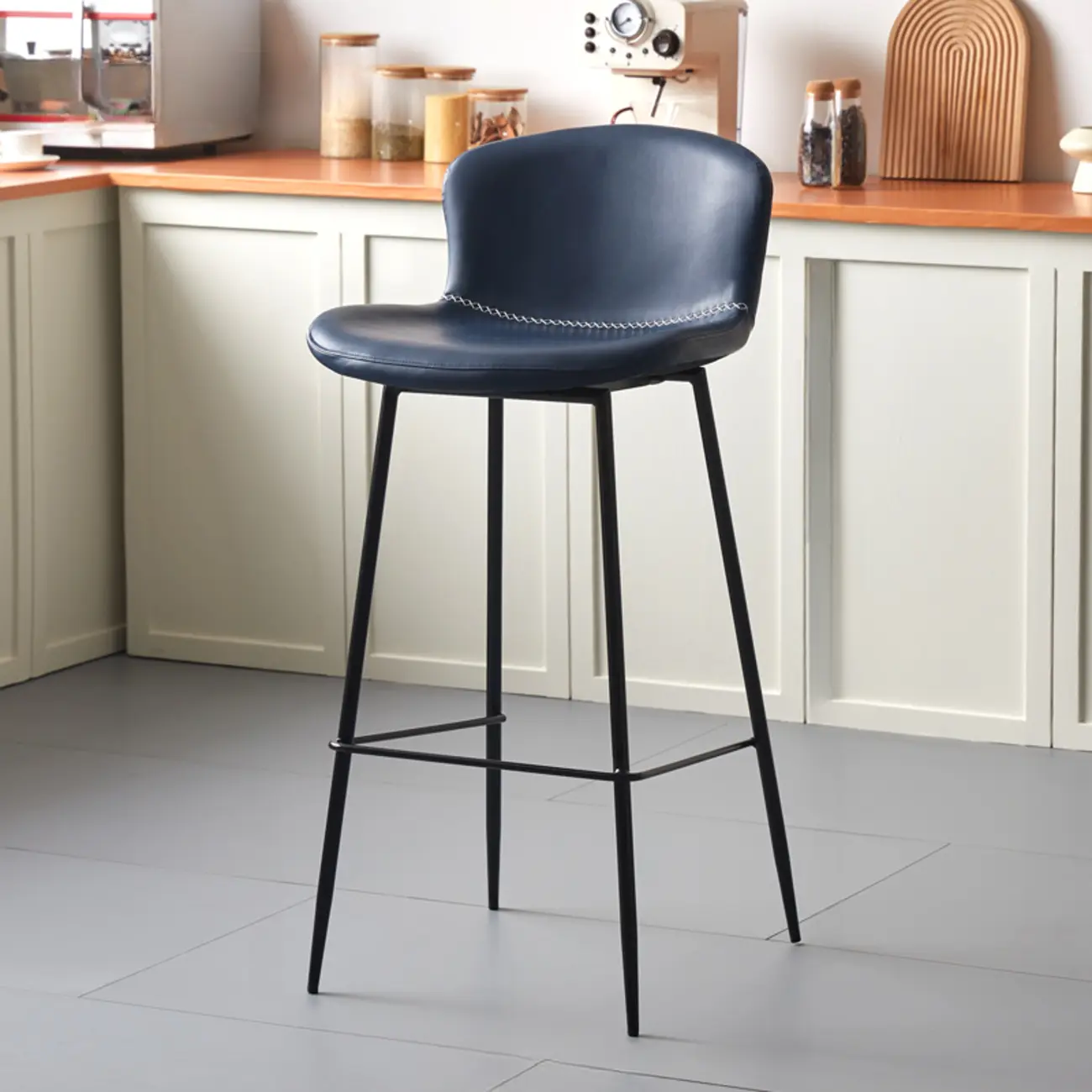 Modern Metal Frame Leather Cushion Low Back Bar Stool