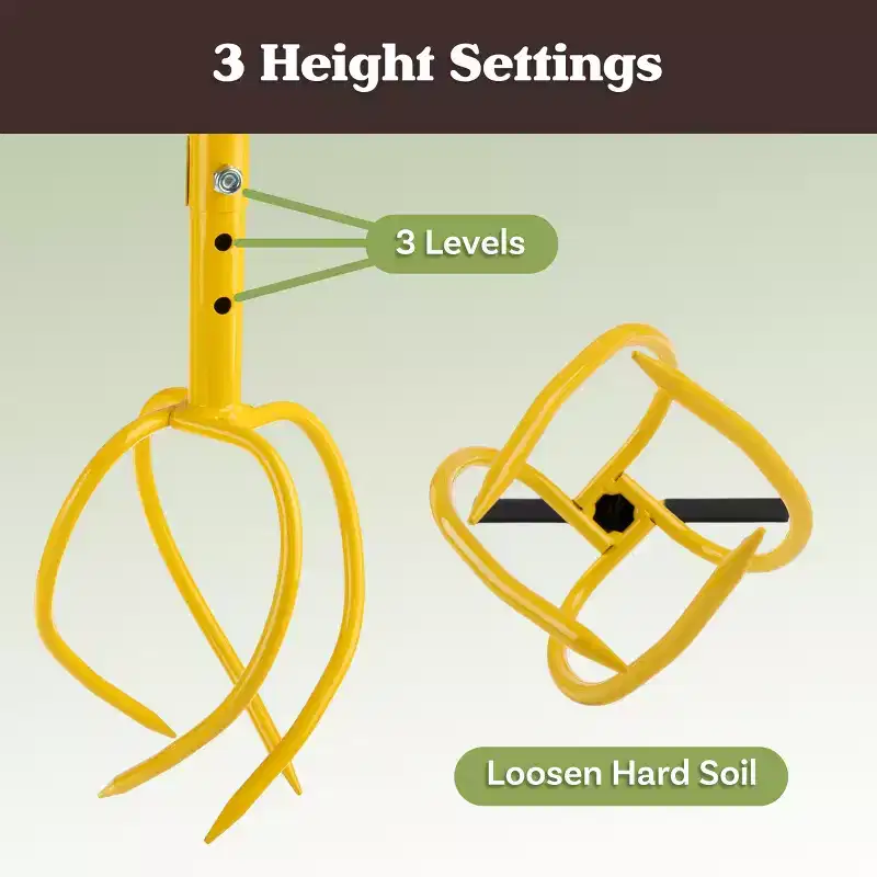 Pure Garden Adjustable Height Manual Hand Tiller