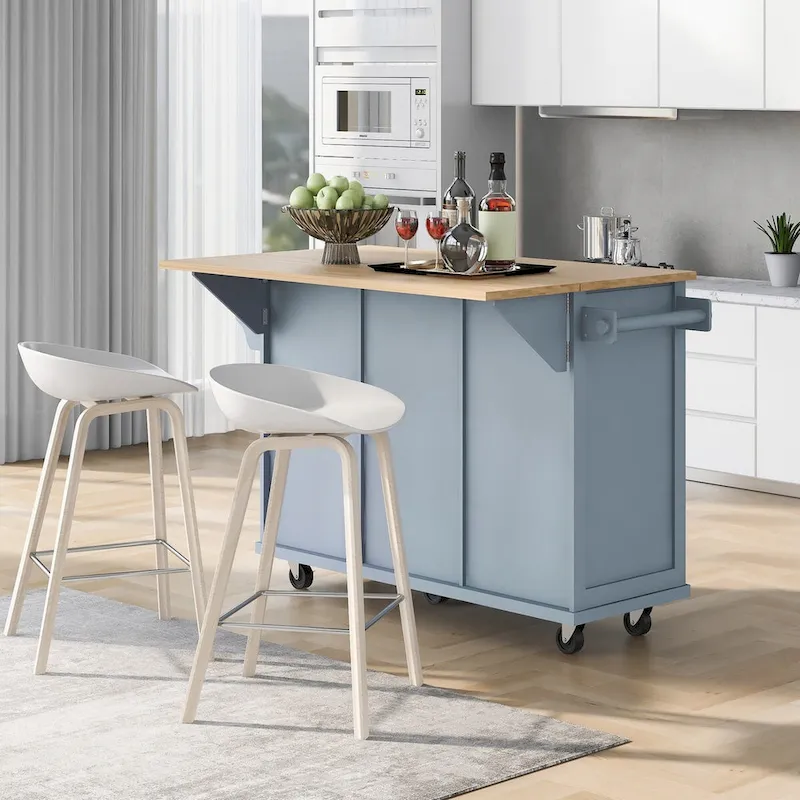 Kitchen Island Cart with Drop-Leaf, Storage Drawers and Locking Wheels