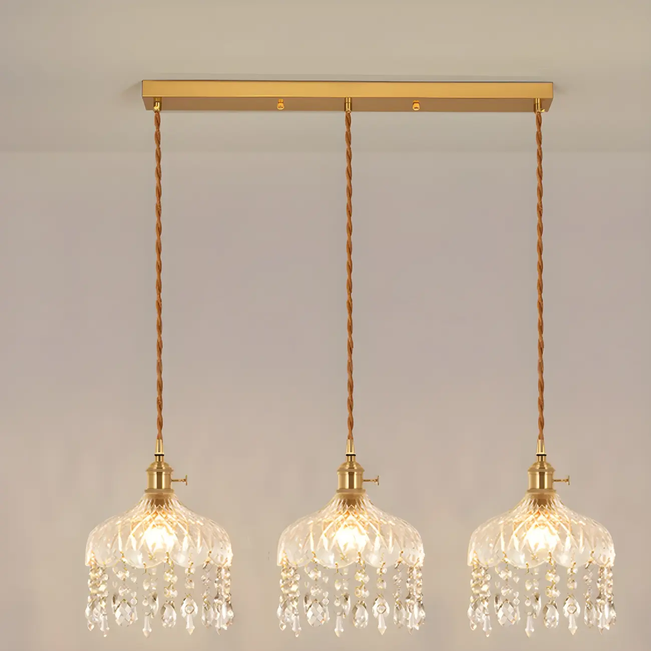 Elegant Glass-Crystal Gold Island Pendant Lights