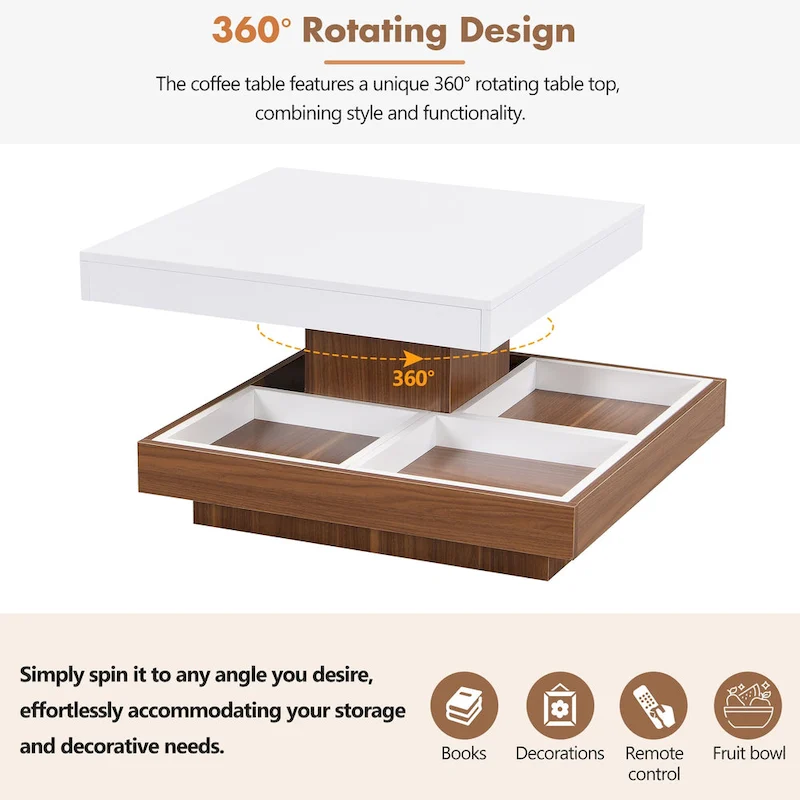 Modern Square Rotating Coffee Table