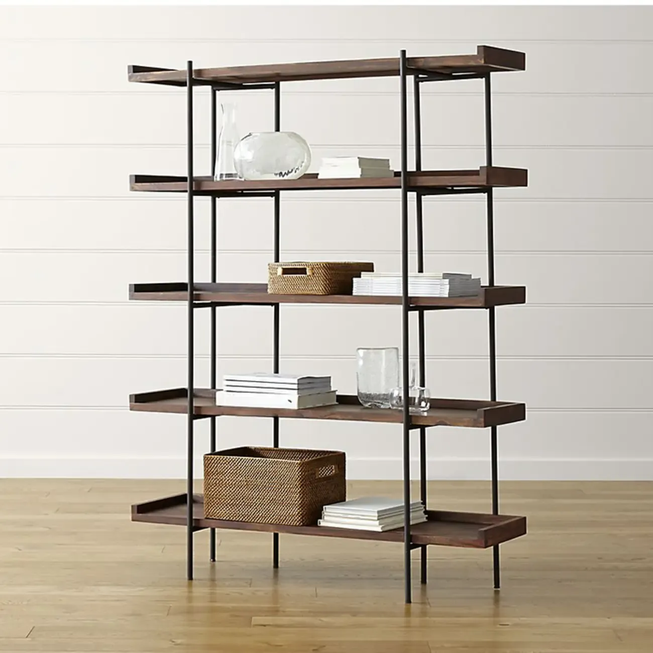Industrial Etagere Bookshelf Metal and Wood 5-Tier Open Storage