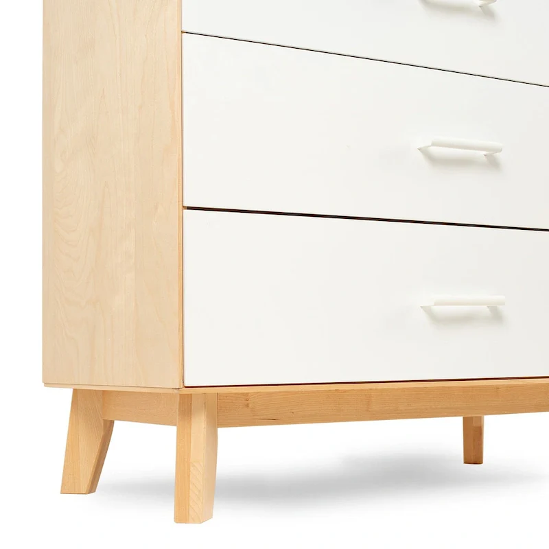 White & Natural 5-Drawer Solid Wood Dresser – Single