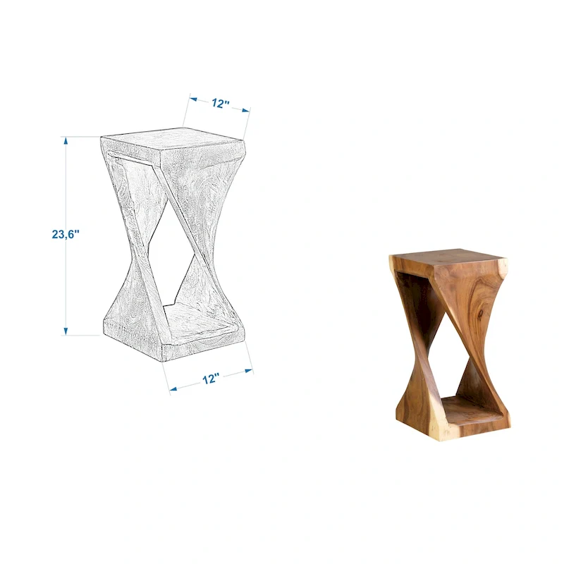Wood Sculpted End Table, Natural/White Wash, Rustic, Single