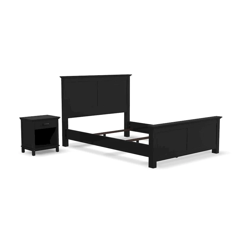 Oak Park 2 Piece Black Wood Queen Bed and Nightstand Set by Homestyles