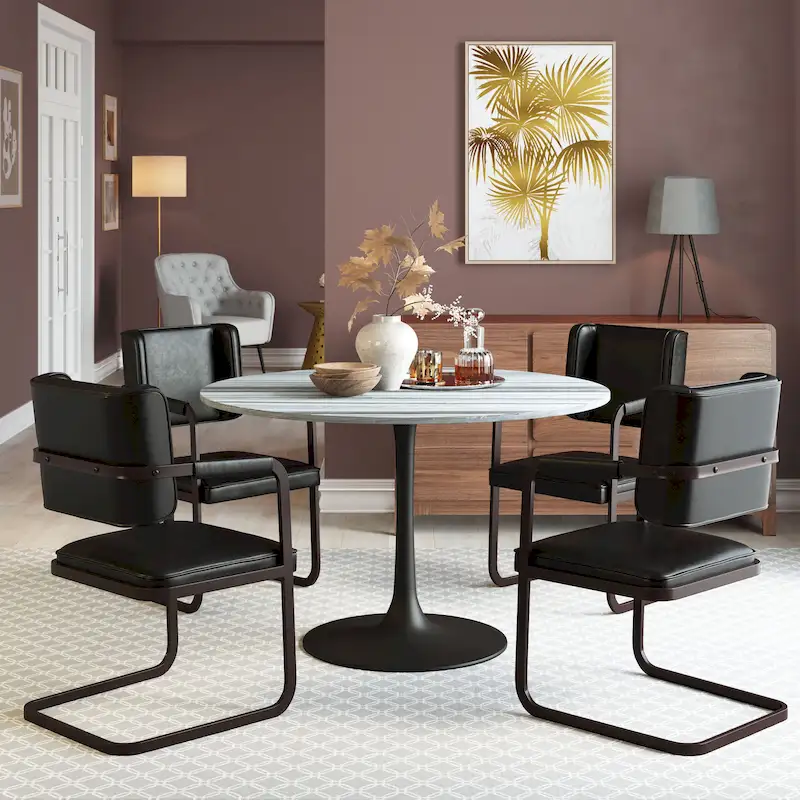 Gray/Black Modern Marble Top Dining Table with Steel Base, for 4-6 People