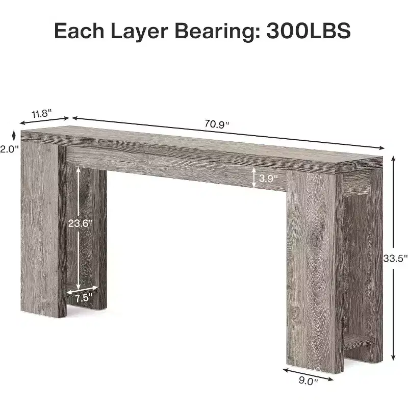 Lantine 70.9-Inch Console Table with Storage, Industrial 3-Tier Sofa Table for Living Room, Entryway Table for Hallway, Rustic Brown & Black
