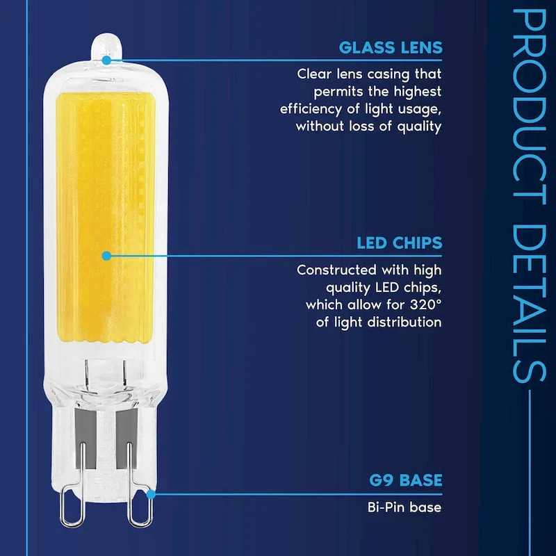 Luxrite G9 LED Bulb Dimmable 4.5W, 50 Watt Equivalent, 450LM, Glass G9 Bi Pin Base, ETL (5 Pack)