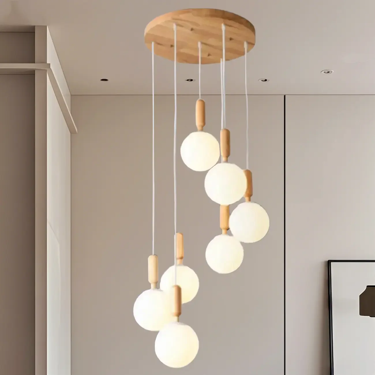 Milk Glass Cluster Pendant Light With Adjustable Length
