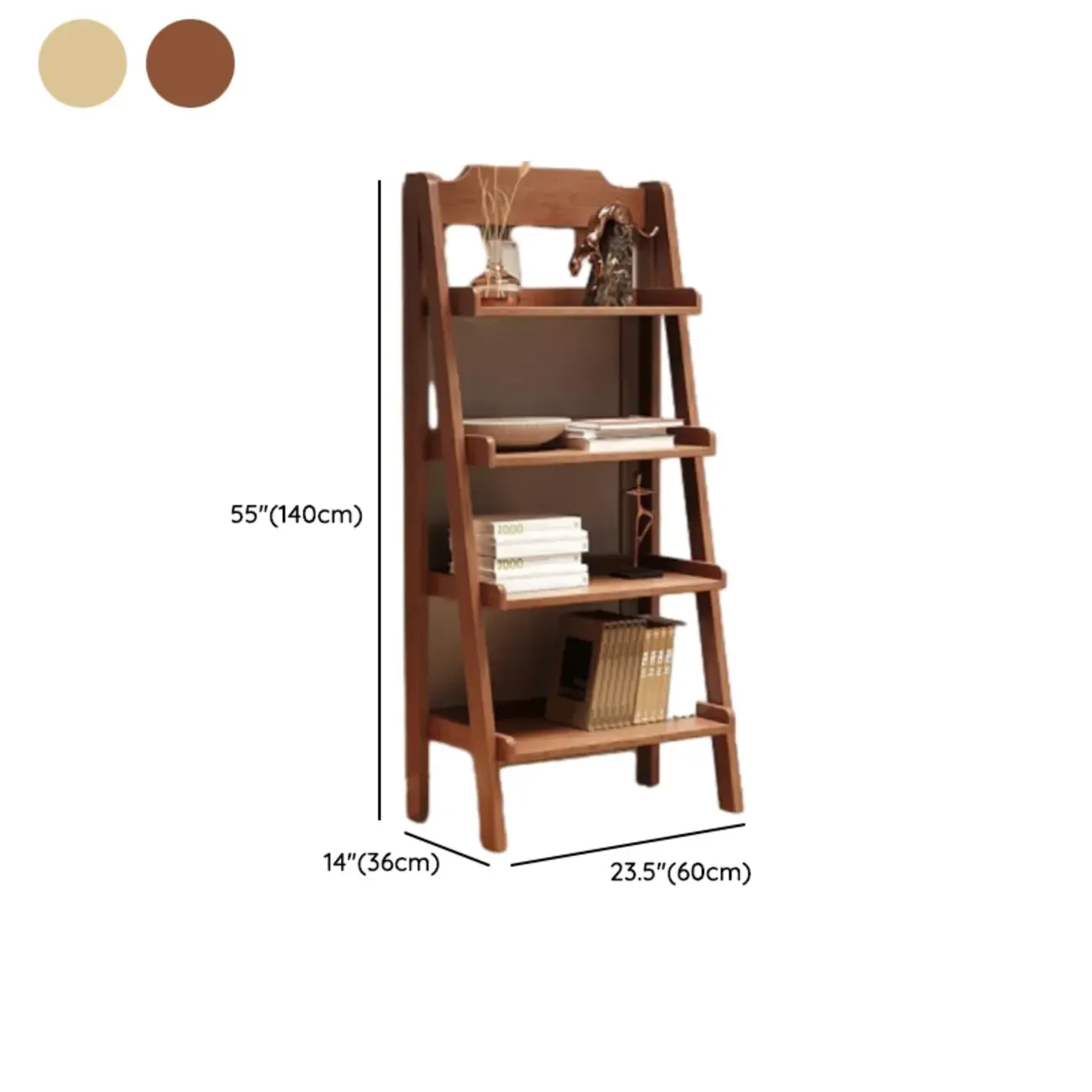 Narrow Modern Rubberwood Ladder Bookcase Open Back
