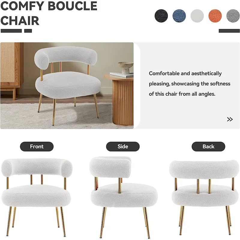 Modern Glam Upholstered Comfy Open-Back Accent Vanity Chair with Golden Legs