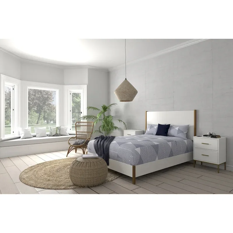Alpine Furniture Madelyn Wood Panel Bed in White