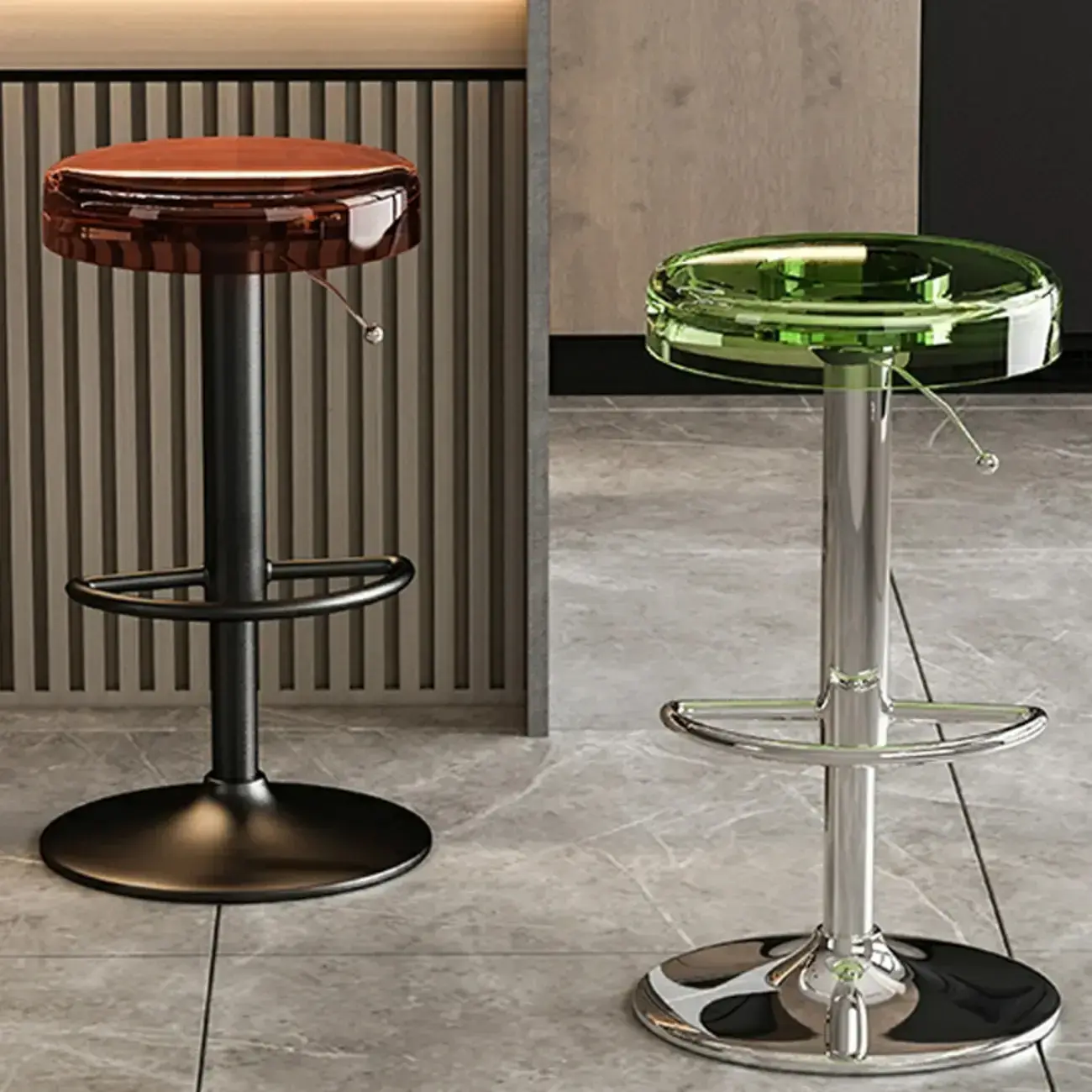 Sleek Metal Clear Acrylic Swivel Adjustable Bar Stool