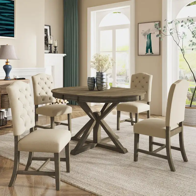 6-Piece Dining Table Set with Extendable Table and 4 Chairs