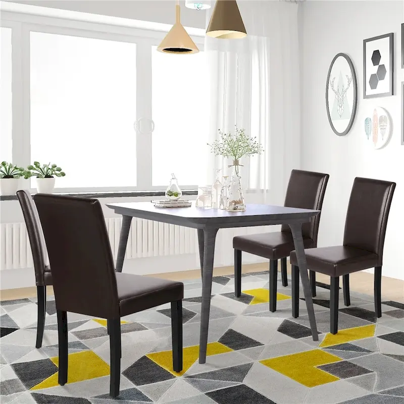 High-Back Faux Leather Dining Chairs with Foam Cushion & Rubberwood Legs – Black / Grey / Brown / White