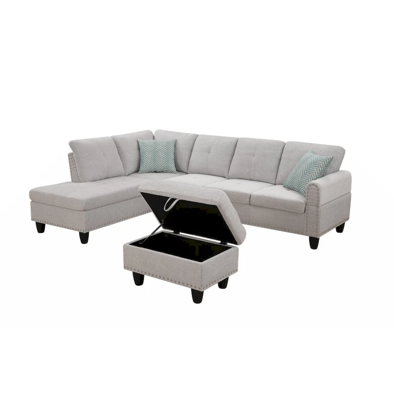 Alger 98  Wide Left Hand Facing Sofa & Chaise with Ottoman